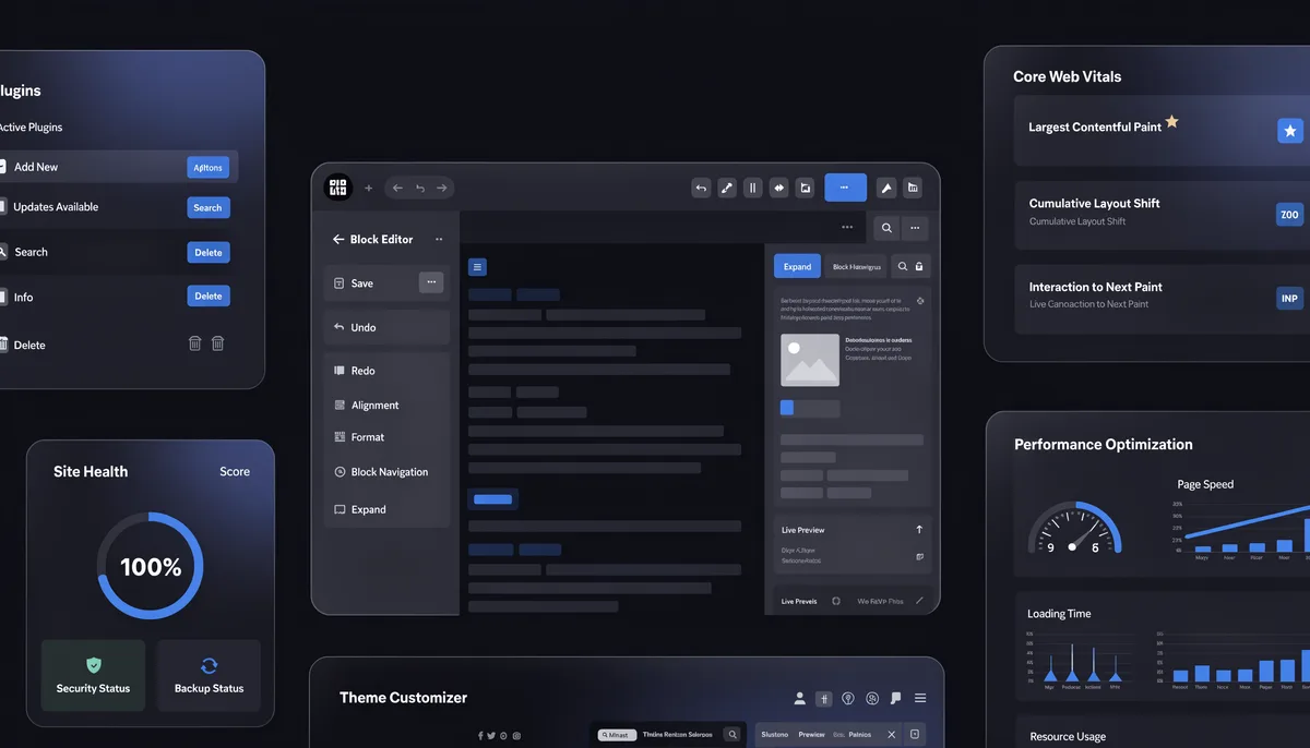 Side-by-side comparison of two lightweight WordPress theme frameworks on a laptop screen showing performance metrics